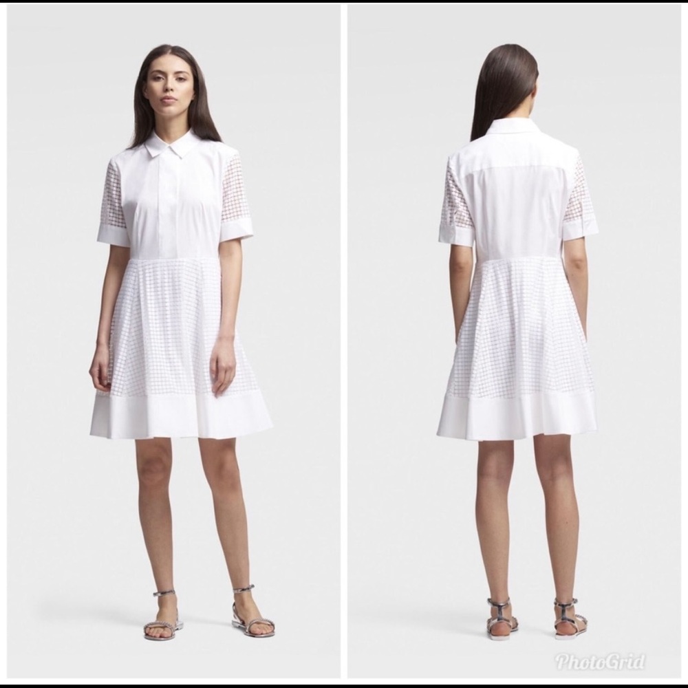 DKNY Short Sleeve Poplin A-Line Dress White 14